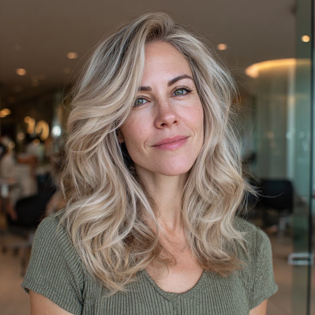 Textured Layered Blonde Waves with Subtle Dimension