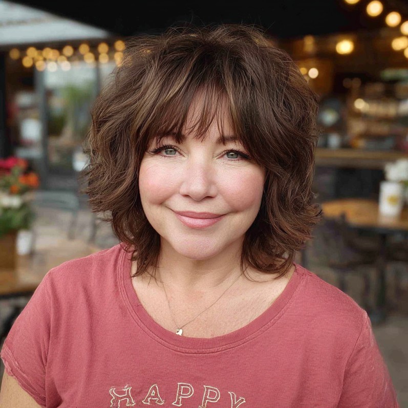 Textured Medium-Length Cut with Soft Choppy Bangs