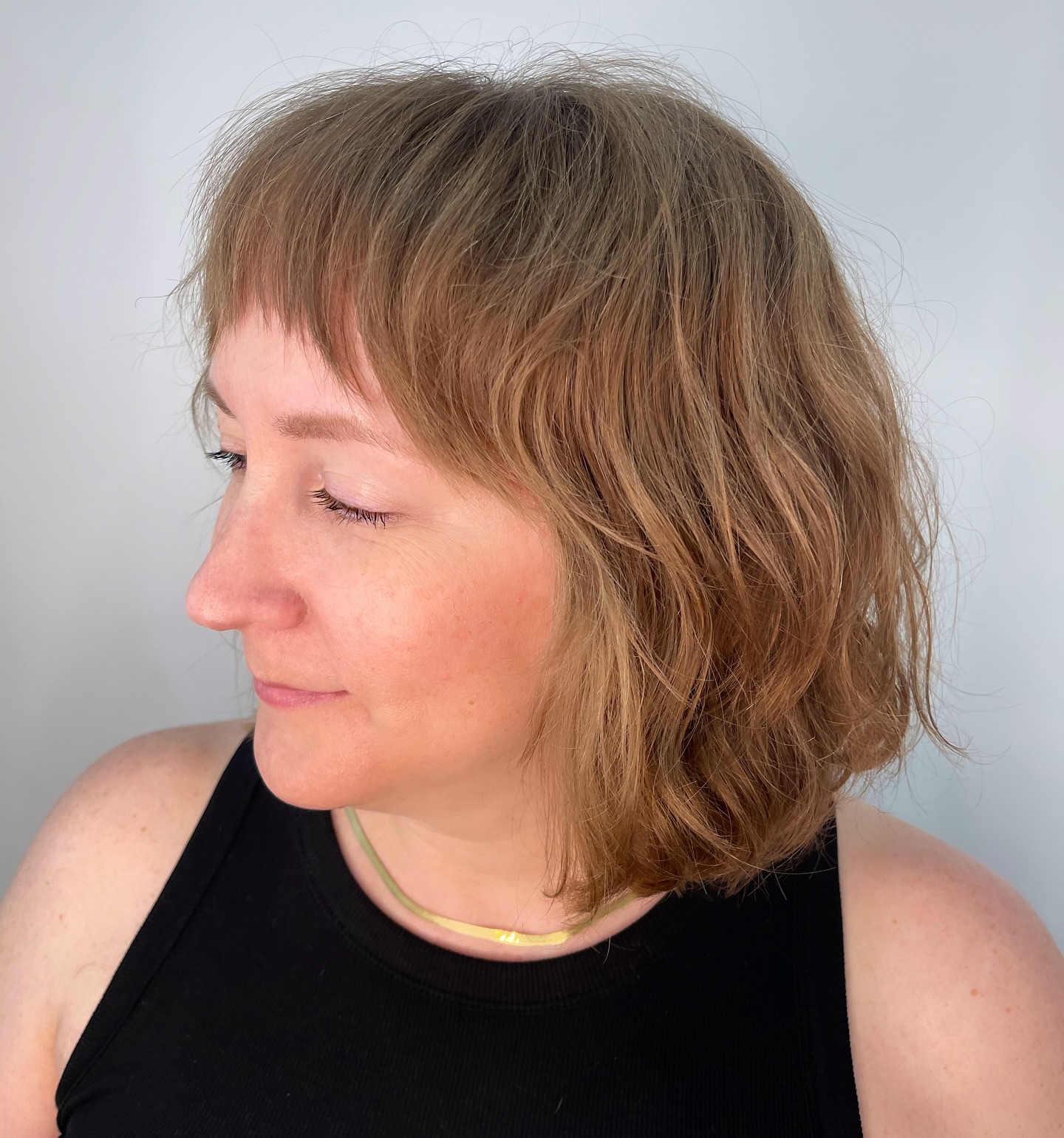 Textured Neck-Length Bob with Short Bangs