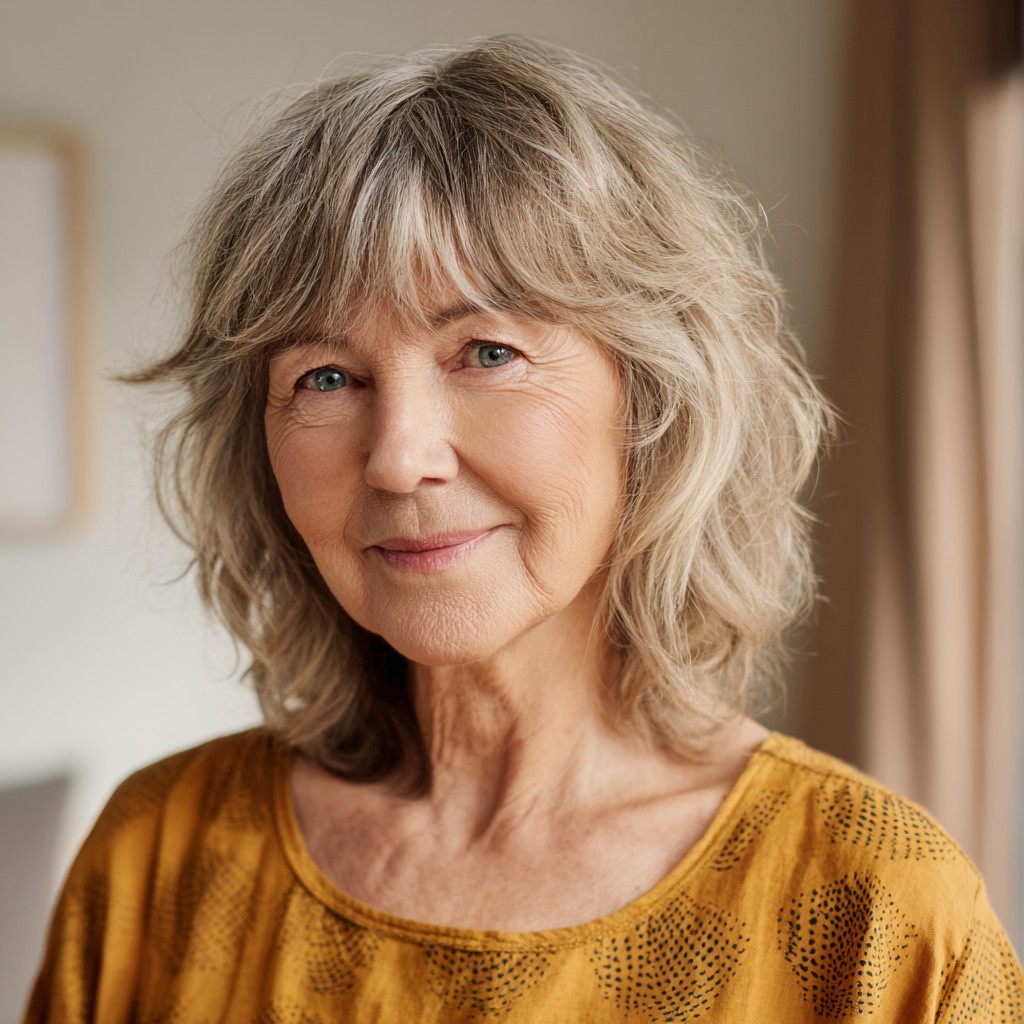 Textured Shaggy Bob with Soft Bangs