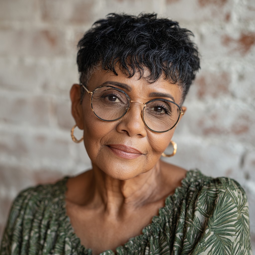 Textured Short Curly Baby Bangs with Modern Tapered Pixie