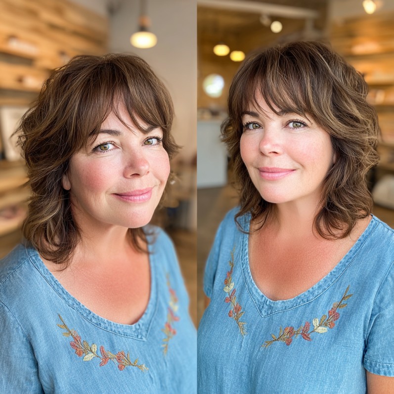 Textured Shoulder-Length Cut with Soft Choppy Bangs