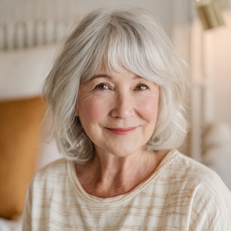 Textured Silver Bob with Soft Bangs