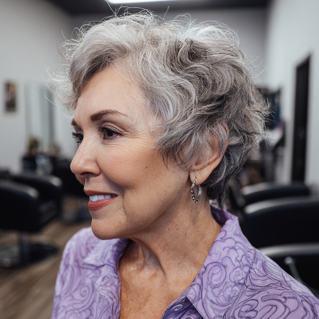 Textured Silver Curly Crop with Soft Layers