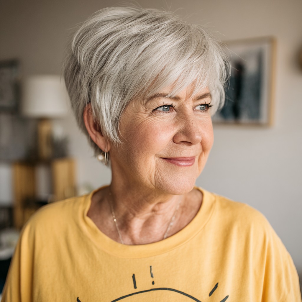 Textured Silver Pixie Bob with Feathered Layers