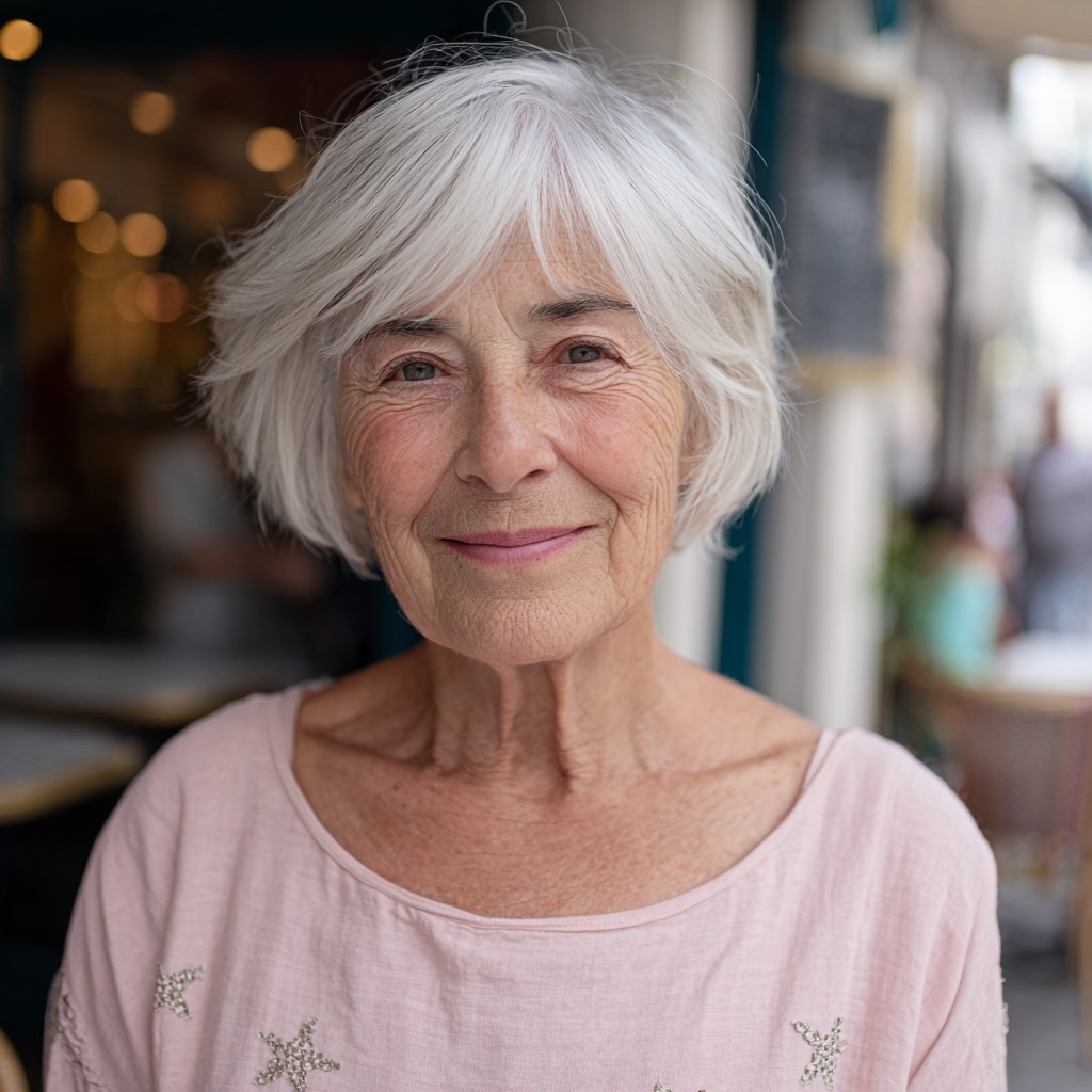 Textured Silver Shaggy Bob with Soft Waves