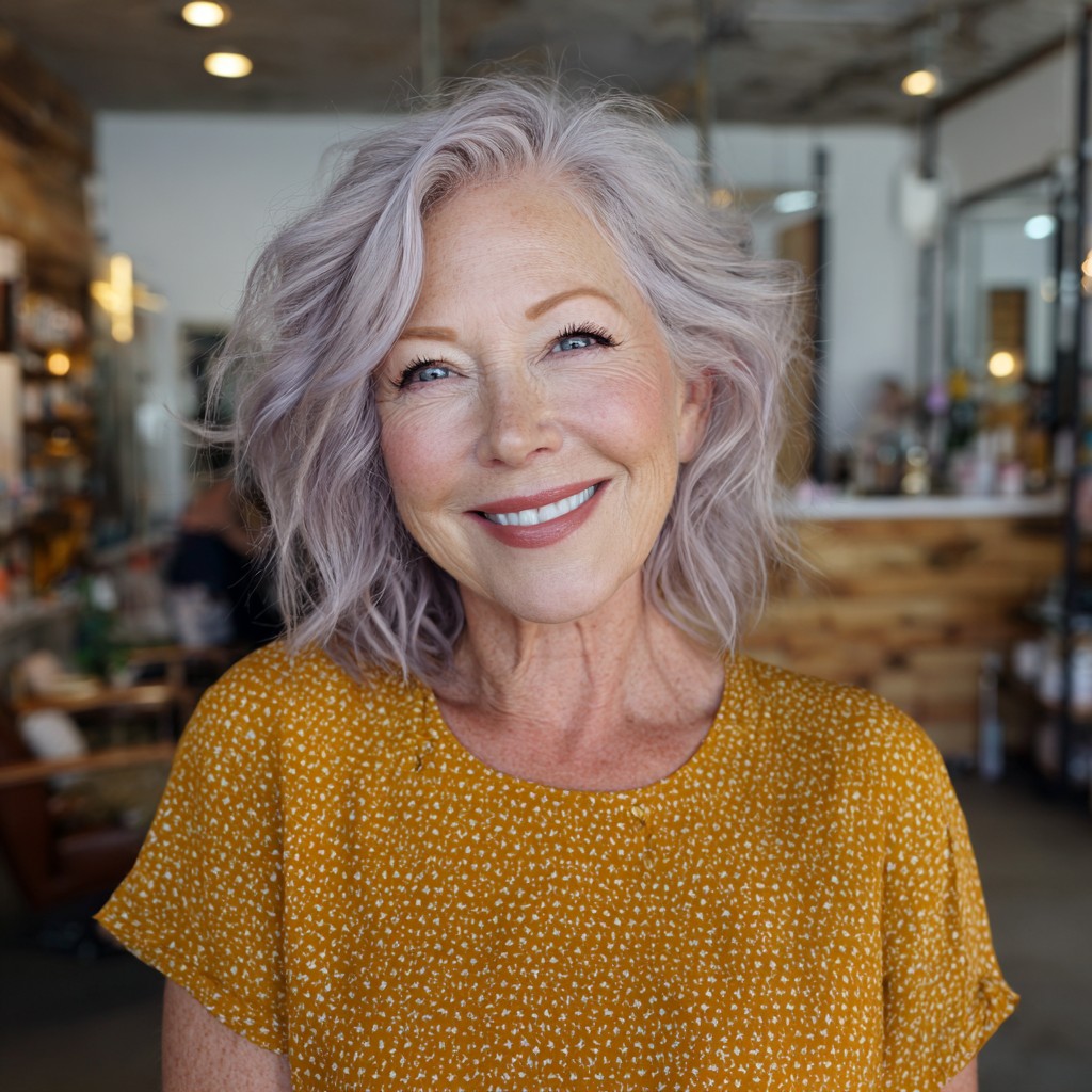 Textured Silver Shoulder-Length Bob with Soft Movement