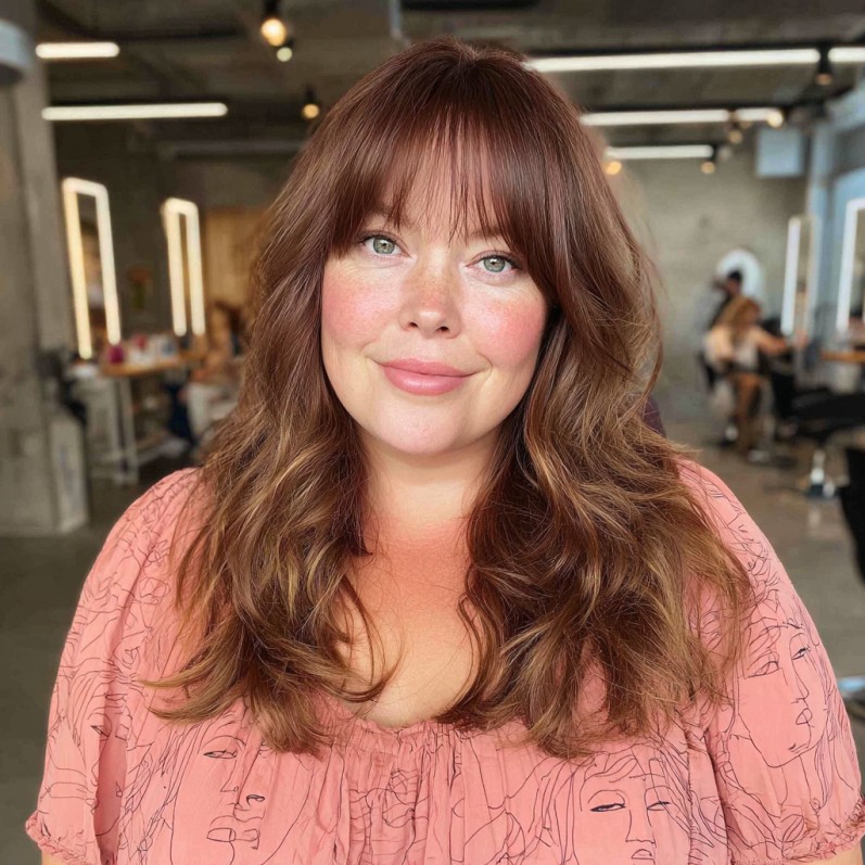 Warm Auburn Waves with Soft Choppy Bangs