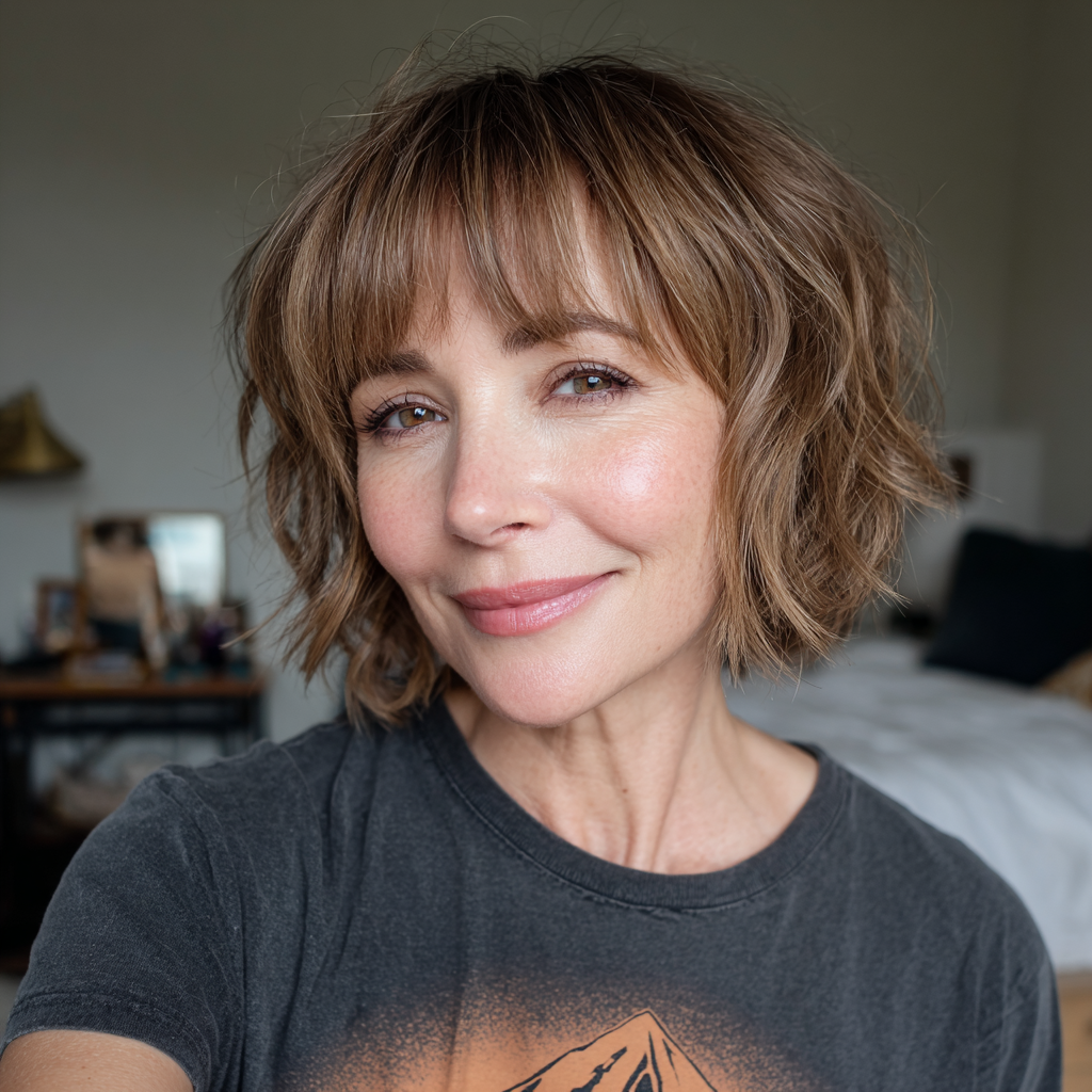 Charming Textured Bob with Soft Bangs