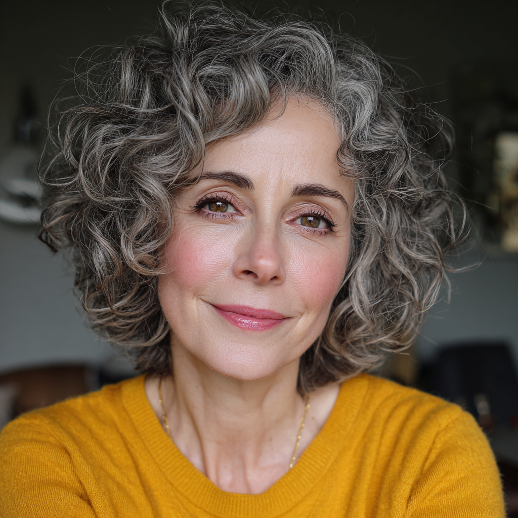 Chic Curly Grey Hair with Defined Bounce