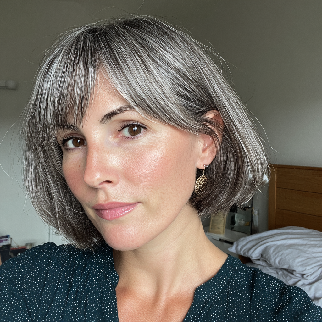 Chic Grey Bob with Subtle Face-Framing Layers
