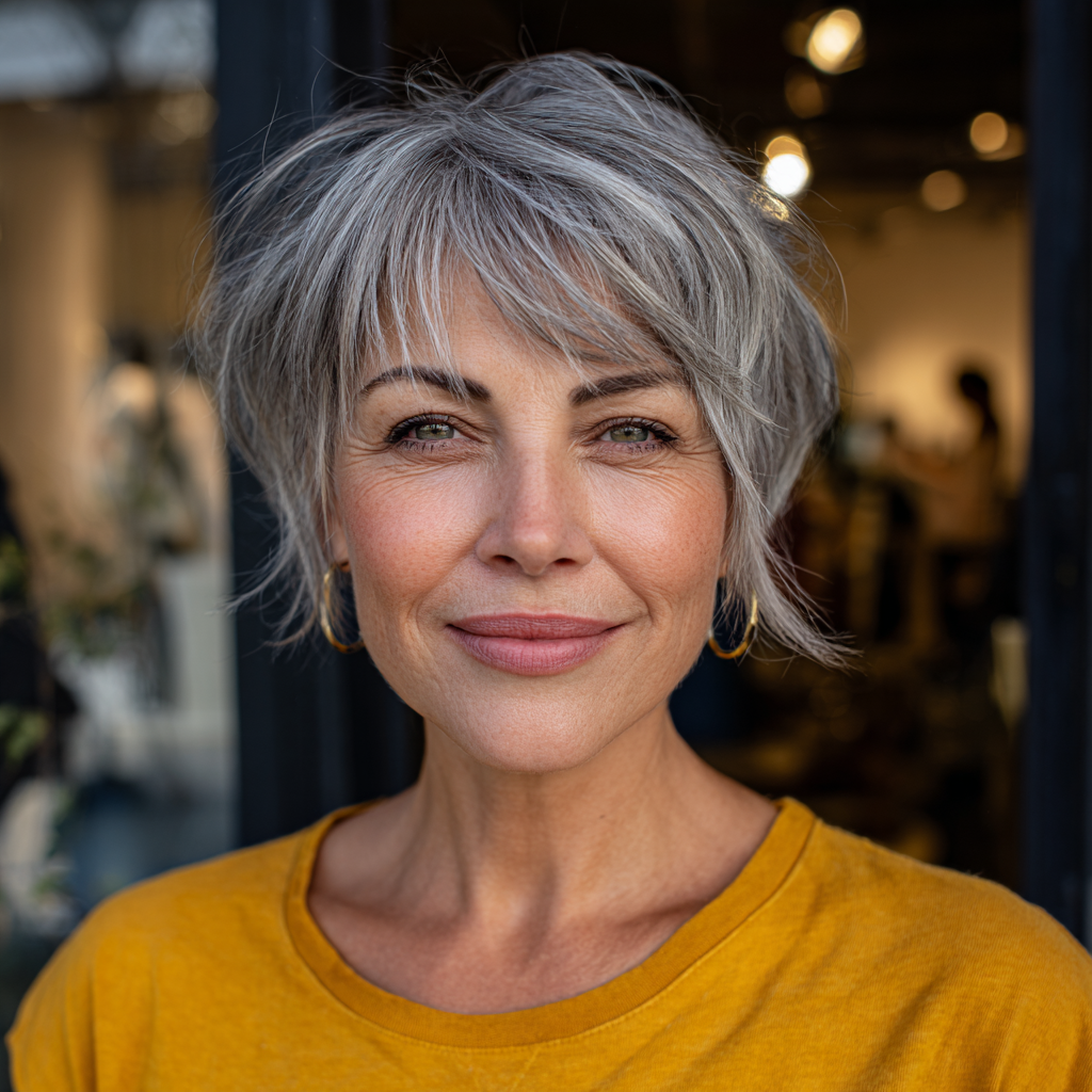 Chic Textured Grey Crop with Soft Fringe