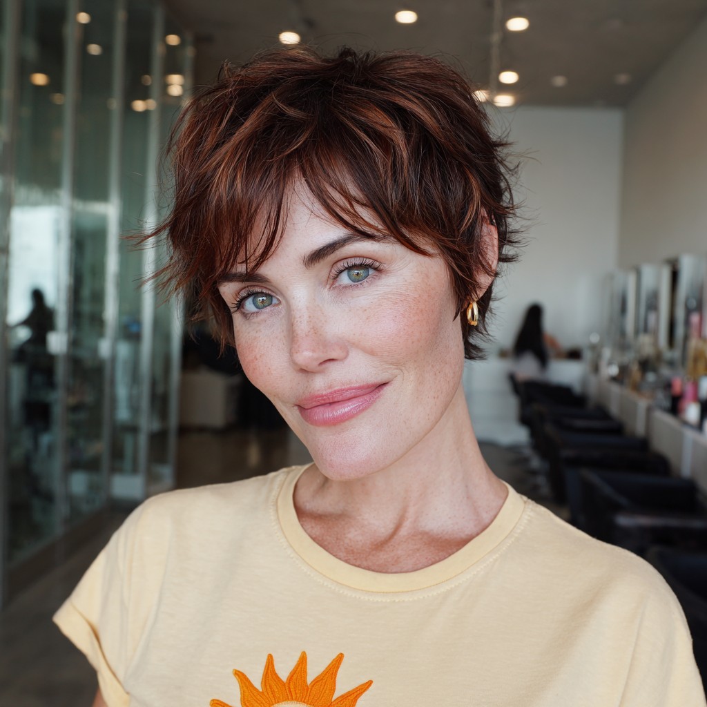 Chic Textured Pixie Cut with Rich Chocolate Tones