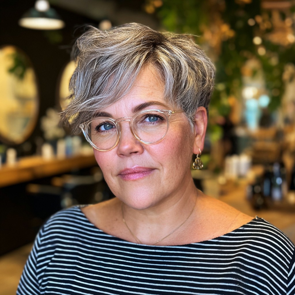 Chic Textured Silver Pixie with Soft Volume