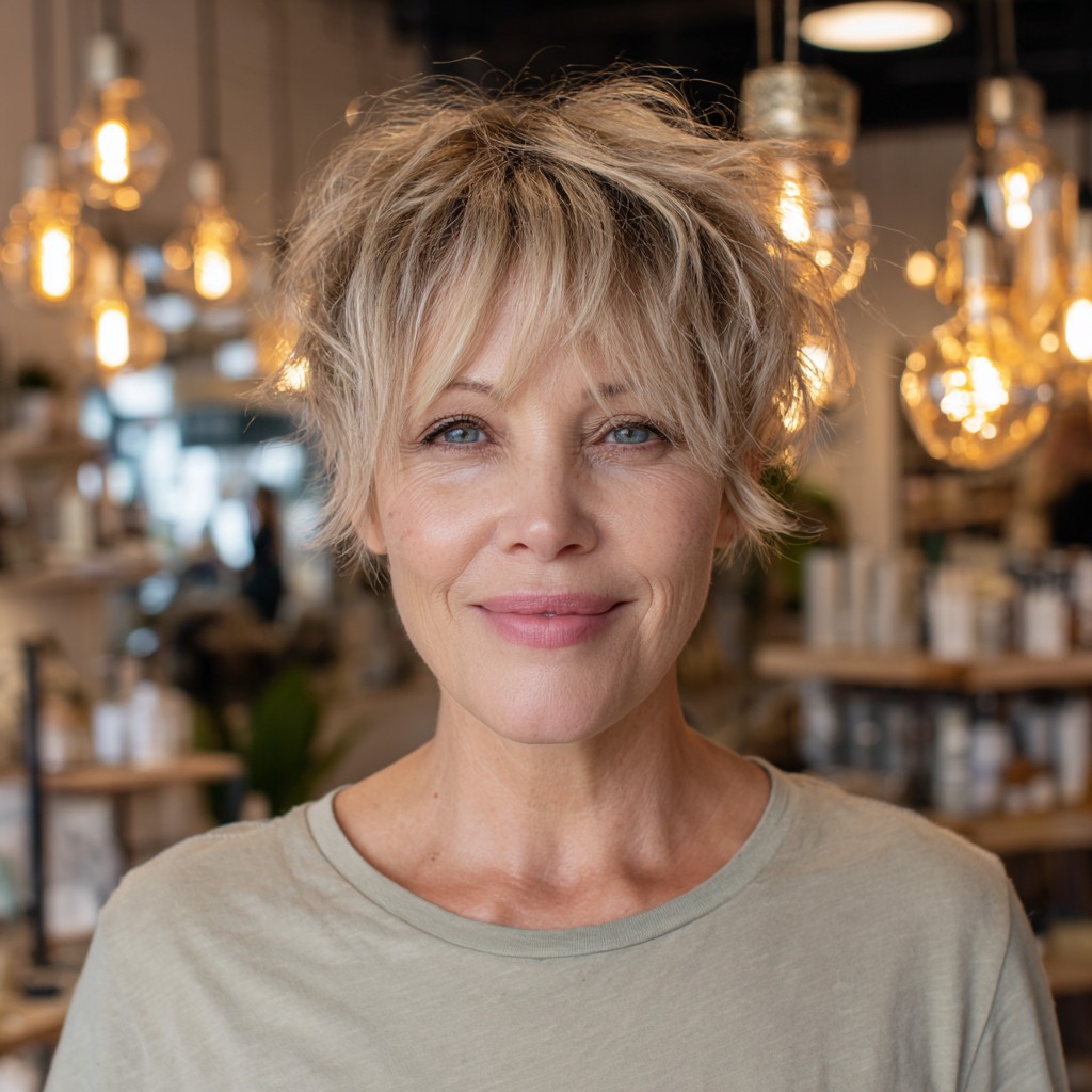 Choppy Layered Pixie with Soft Face-Framing Bangs