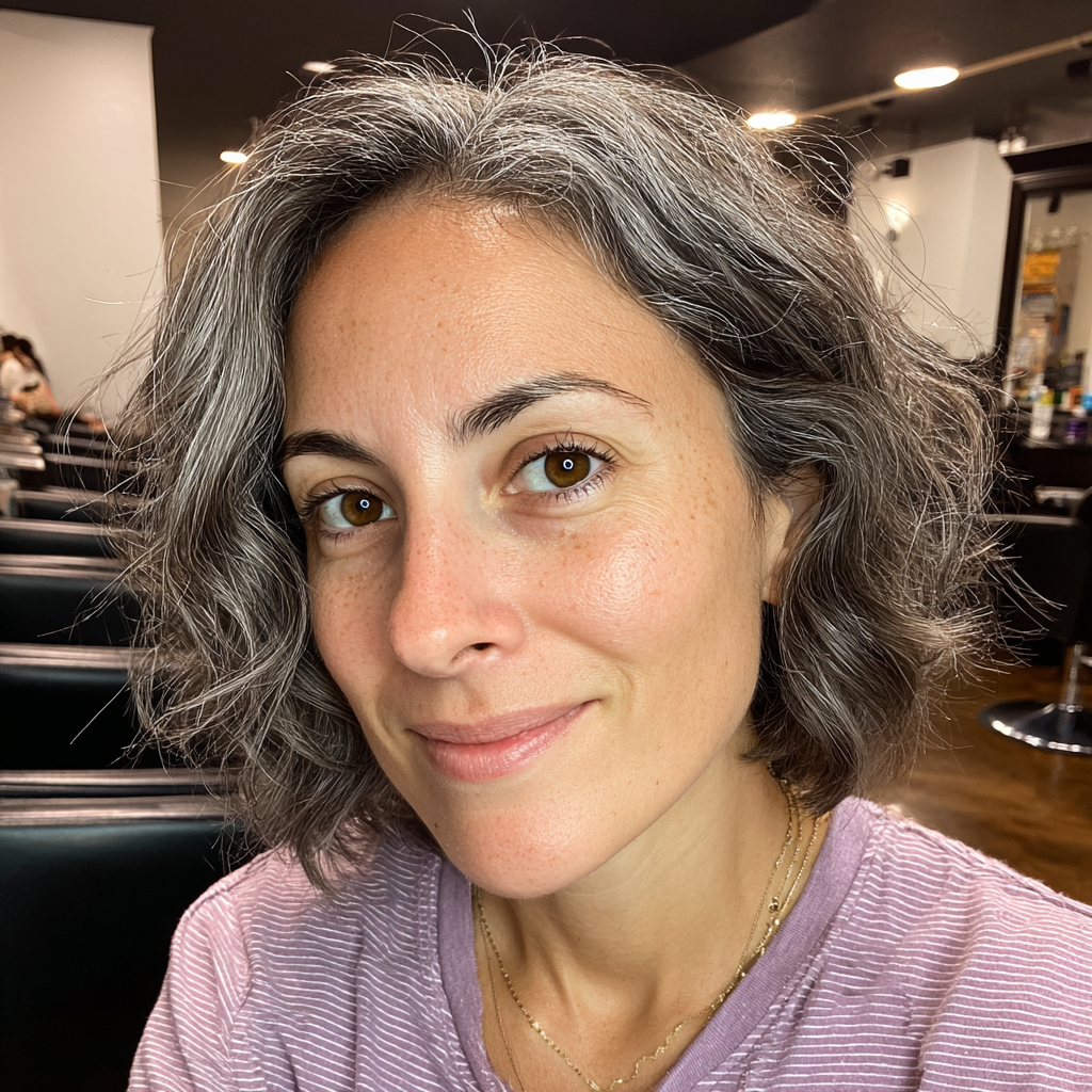 Modern Curly Grey Lob with Defined Texture