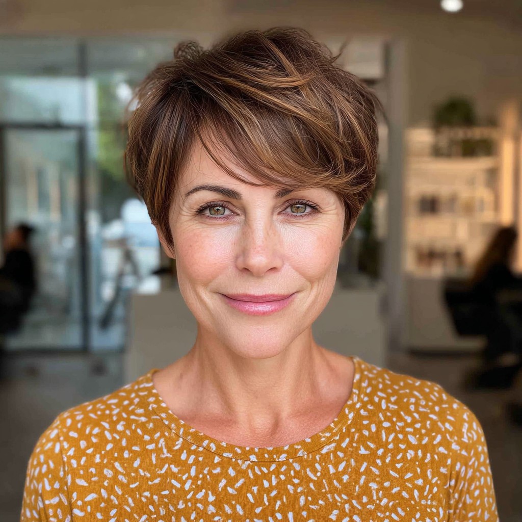 Modern Textured Pixie with Soft Side Swept Bangs