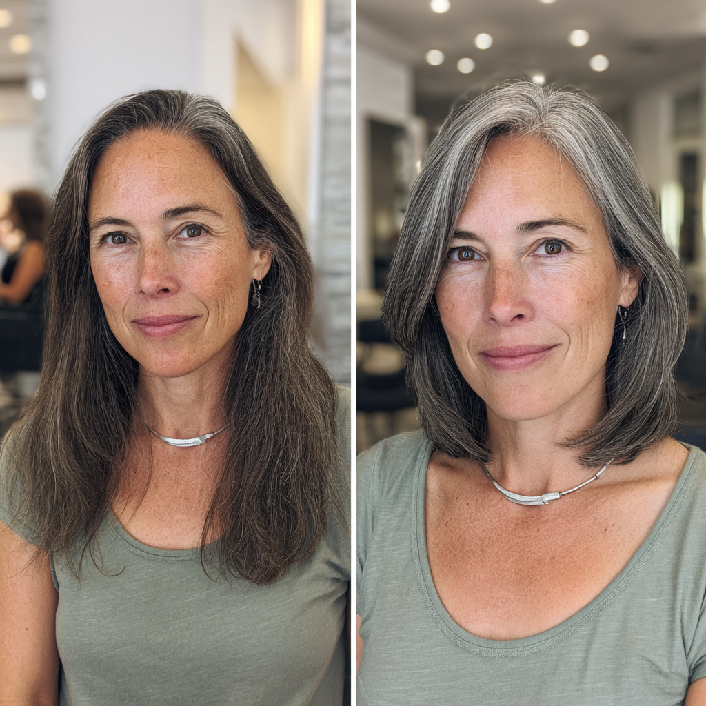 Textured Grey Long Bob with Subtle Layers