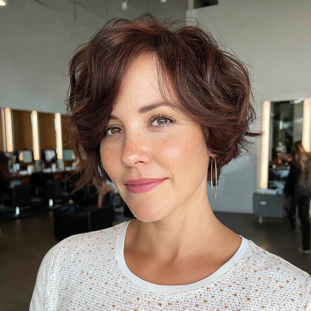 Textured Layered Pixie with Rich Auburn Highlights