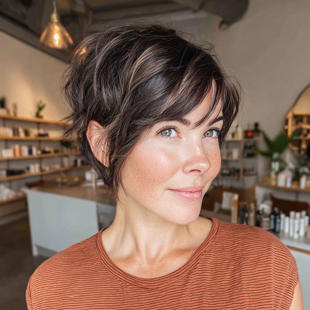 Textured Layered Pixie with Soft Face-Framing Bangs