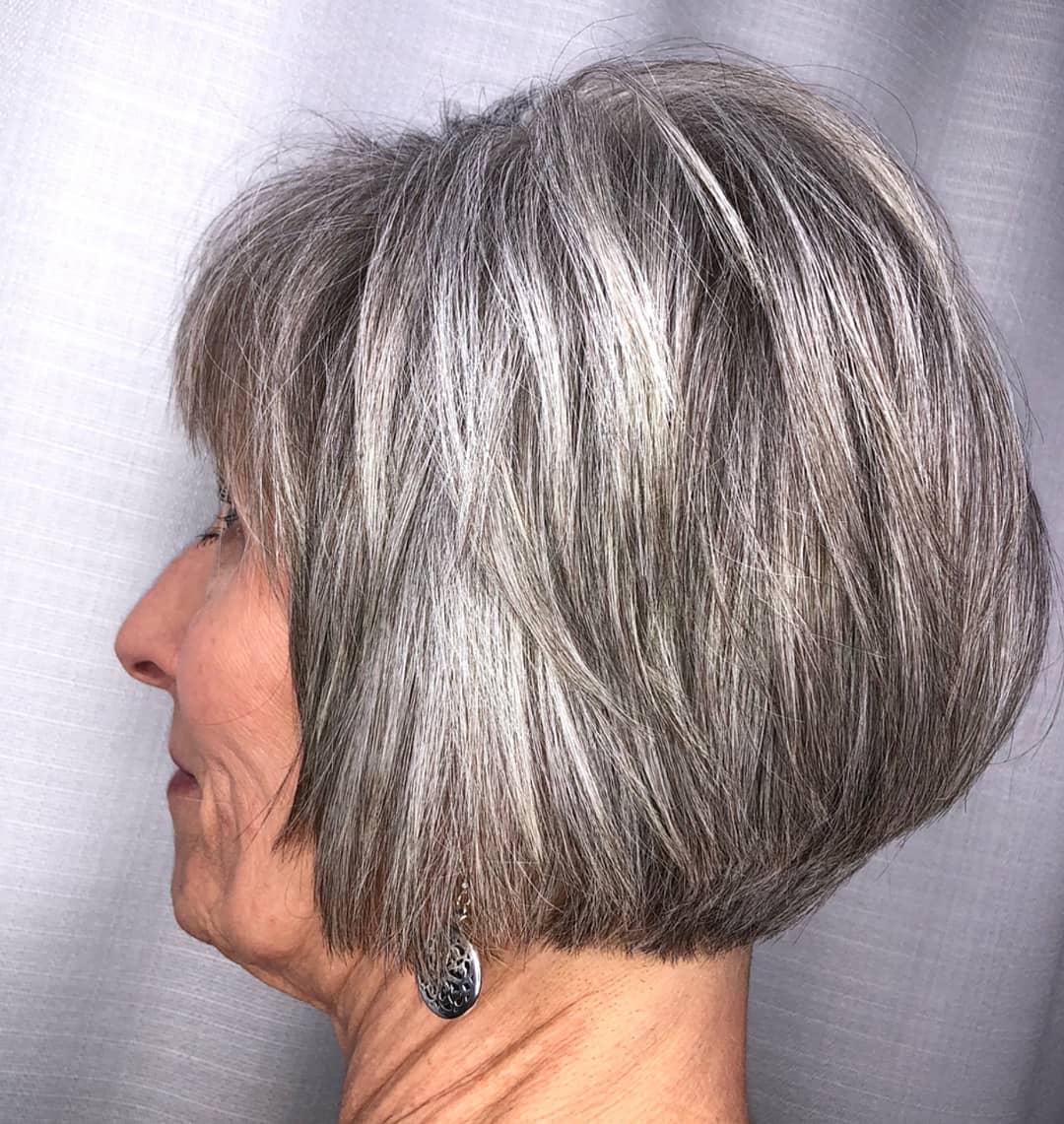 Modern Textured Grey Bob with Subtle Layers