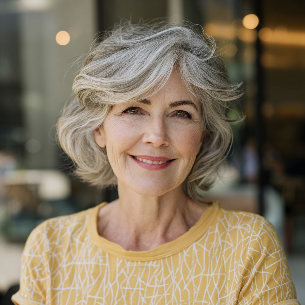 Chic Layered Grey Bob with Soft Waves