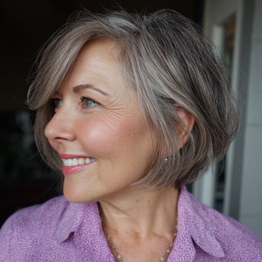 Chic Textured Gray Bob with Subtle Layers