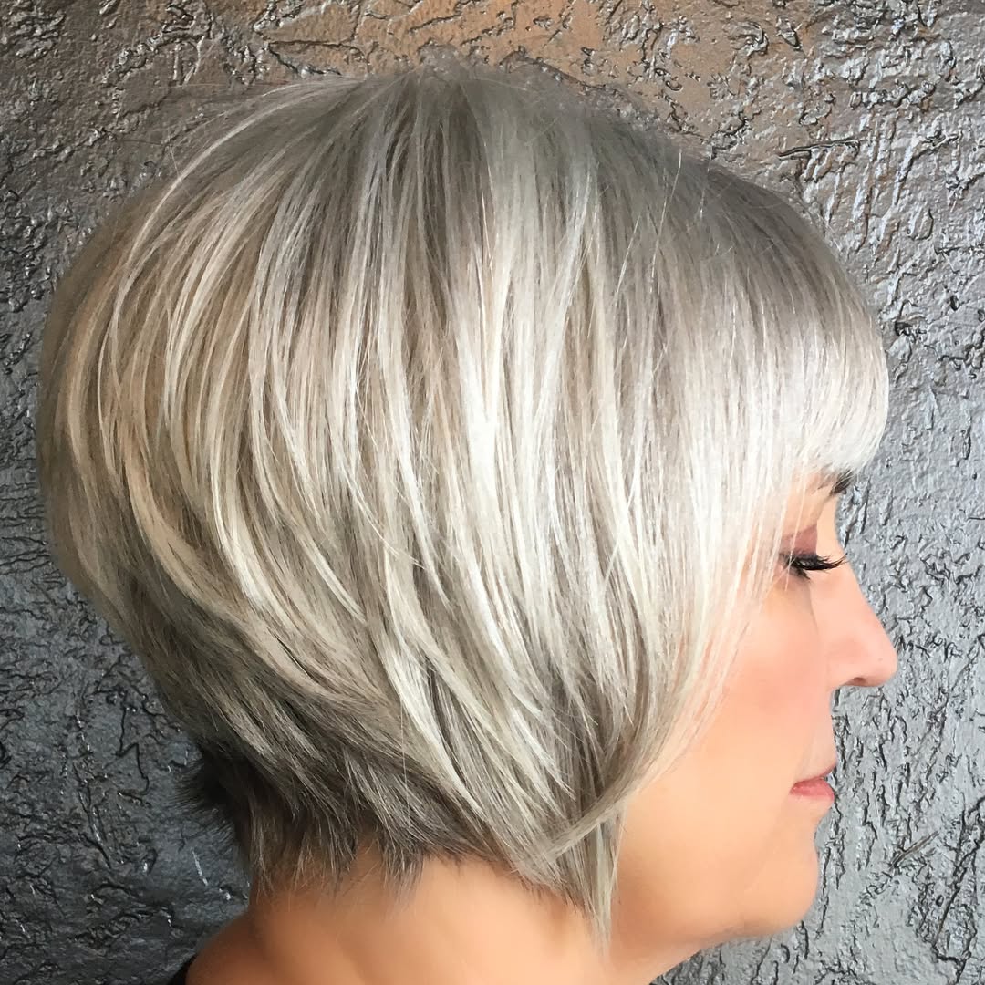 Chic Textured Silver Bob with Fringe