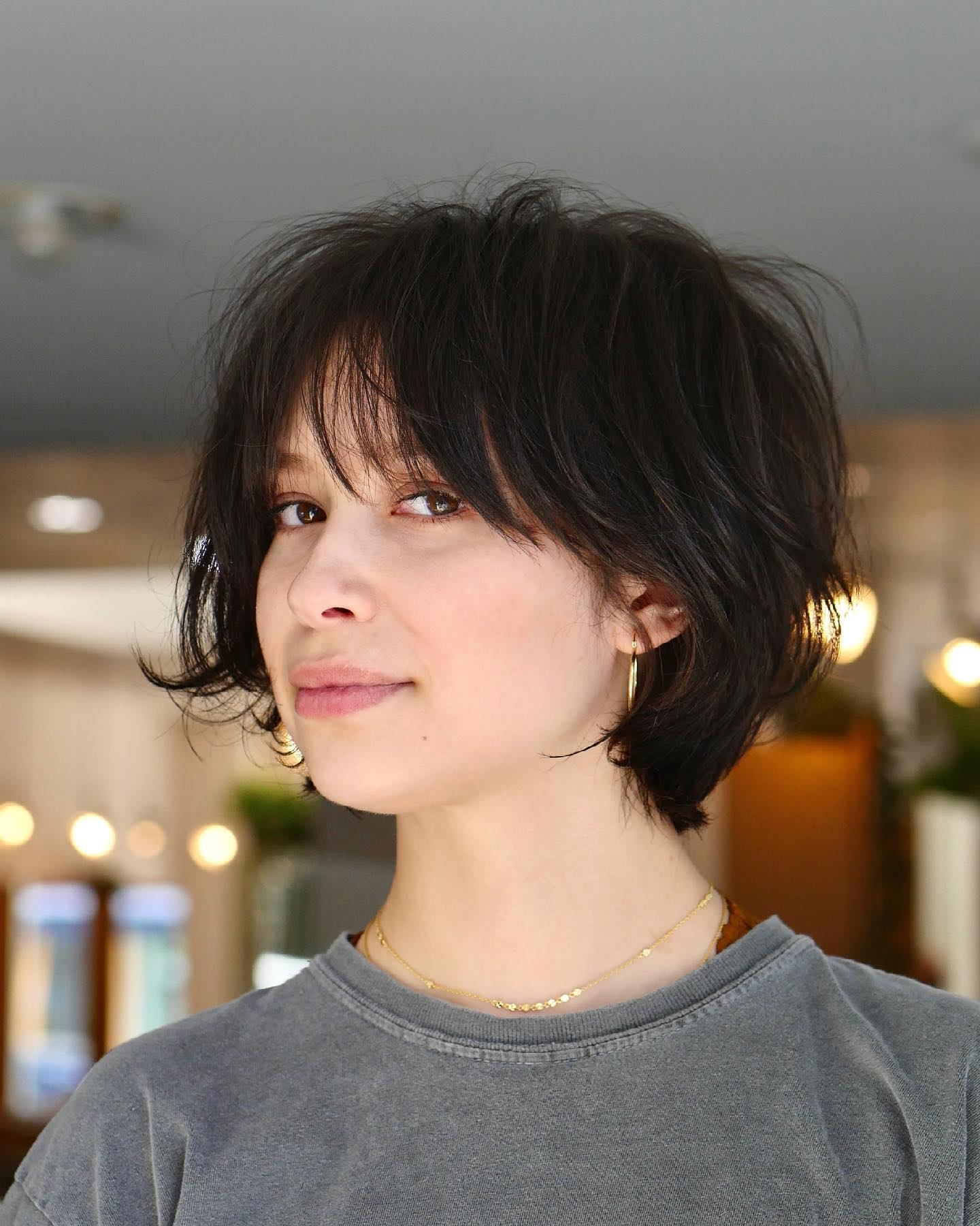 Effortless Textured Bob with Soft Layered Bangs