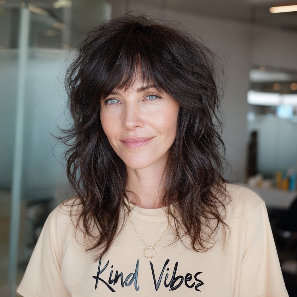 Effortlessly Chic Messy Layers with Soft Bangs