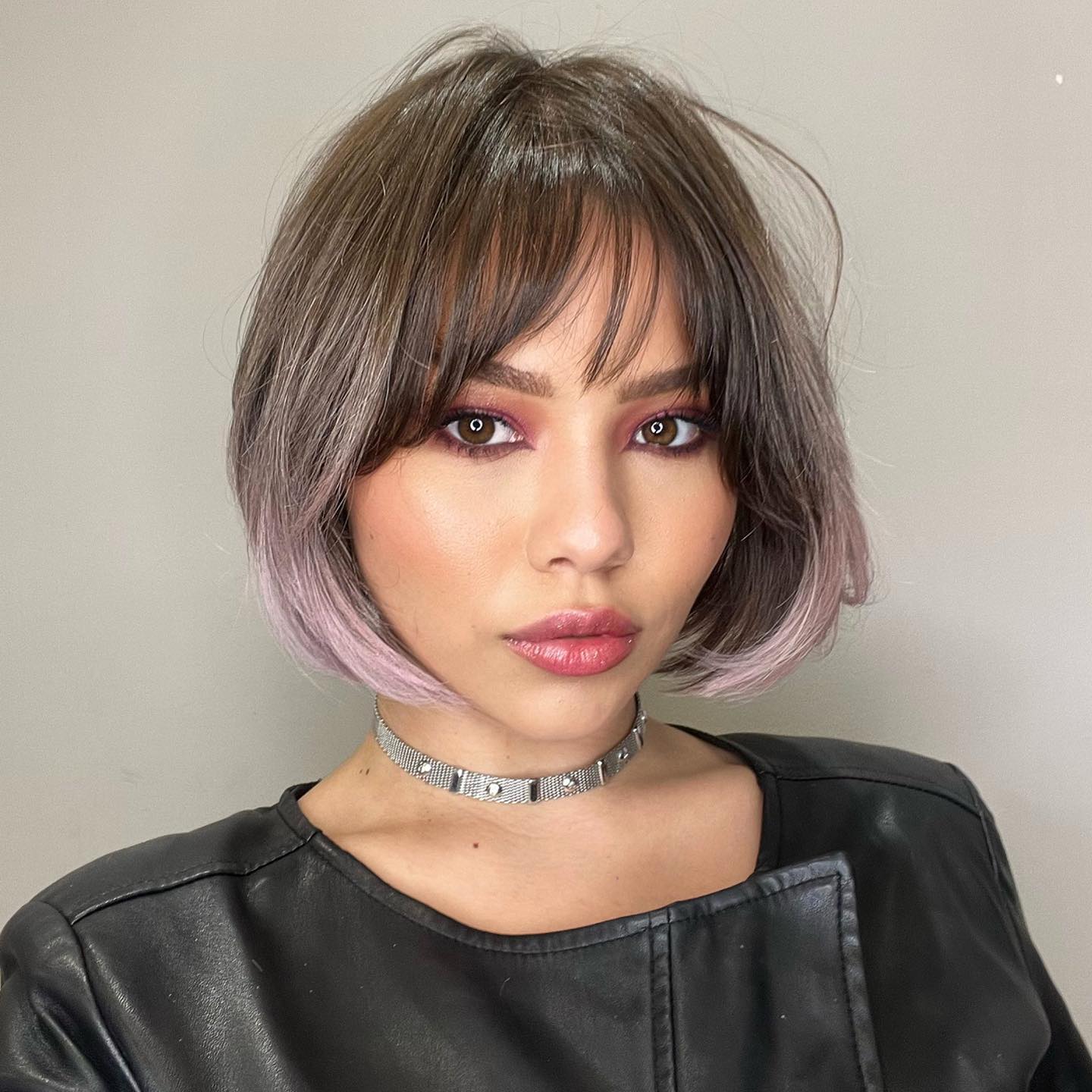 Modern Textured Bob with Pastel Ombre and Wispy Bangs