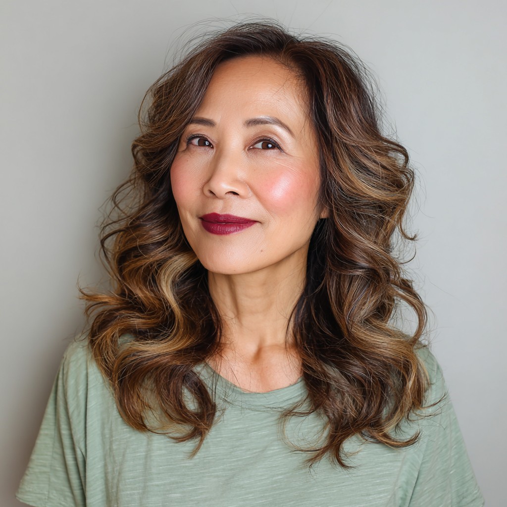 Softly Layered Curls with Warm Highlights