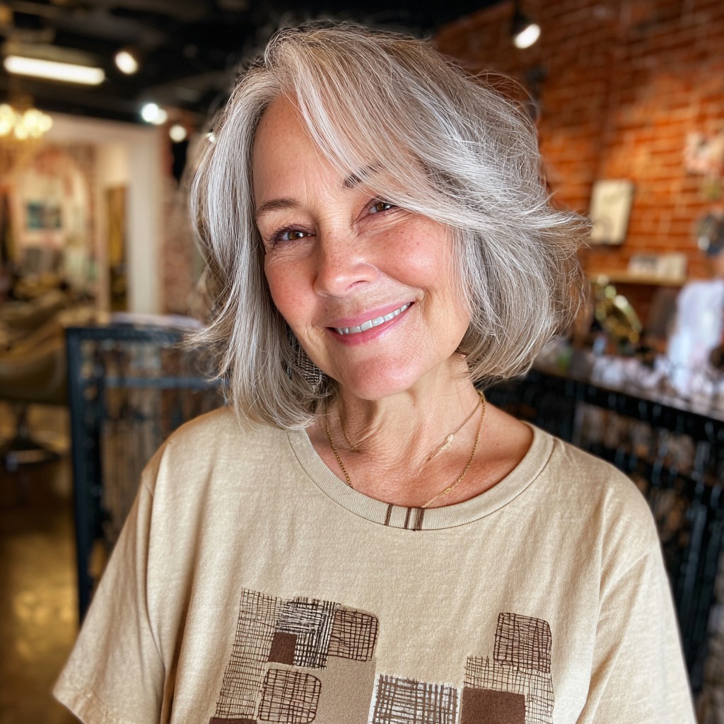 Softly Textured Grey Bob with Subtle Layers