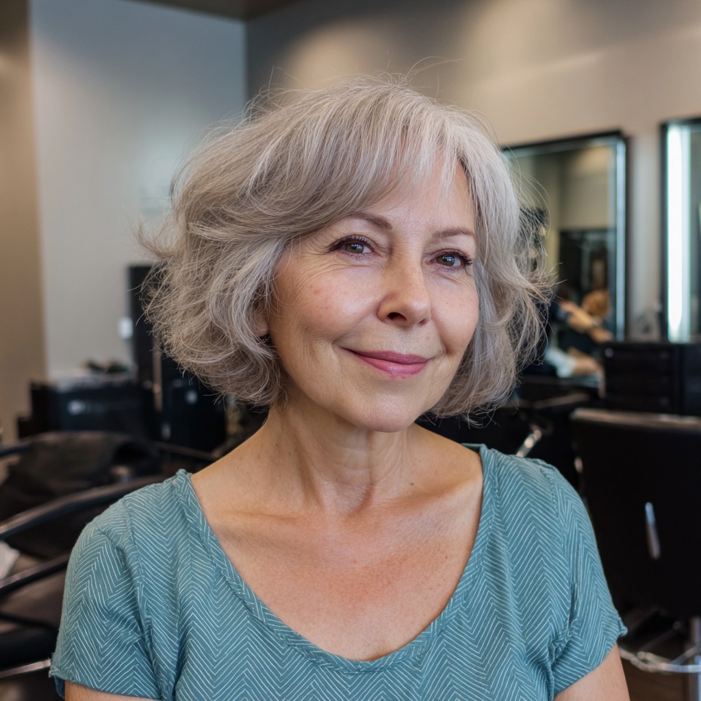 Softly Textured Silver Bob with Gentle Volume