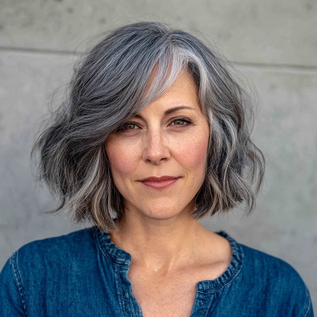 Softly Textured Wavy Bob with Subtle Highlights