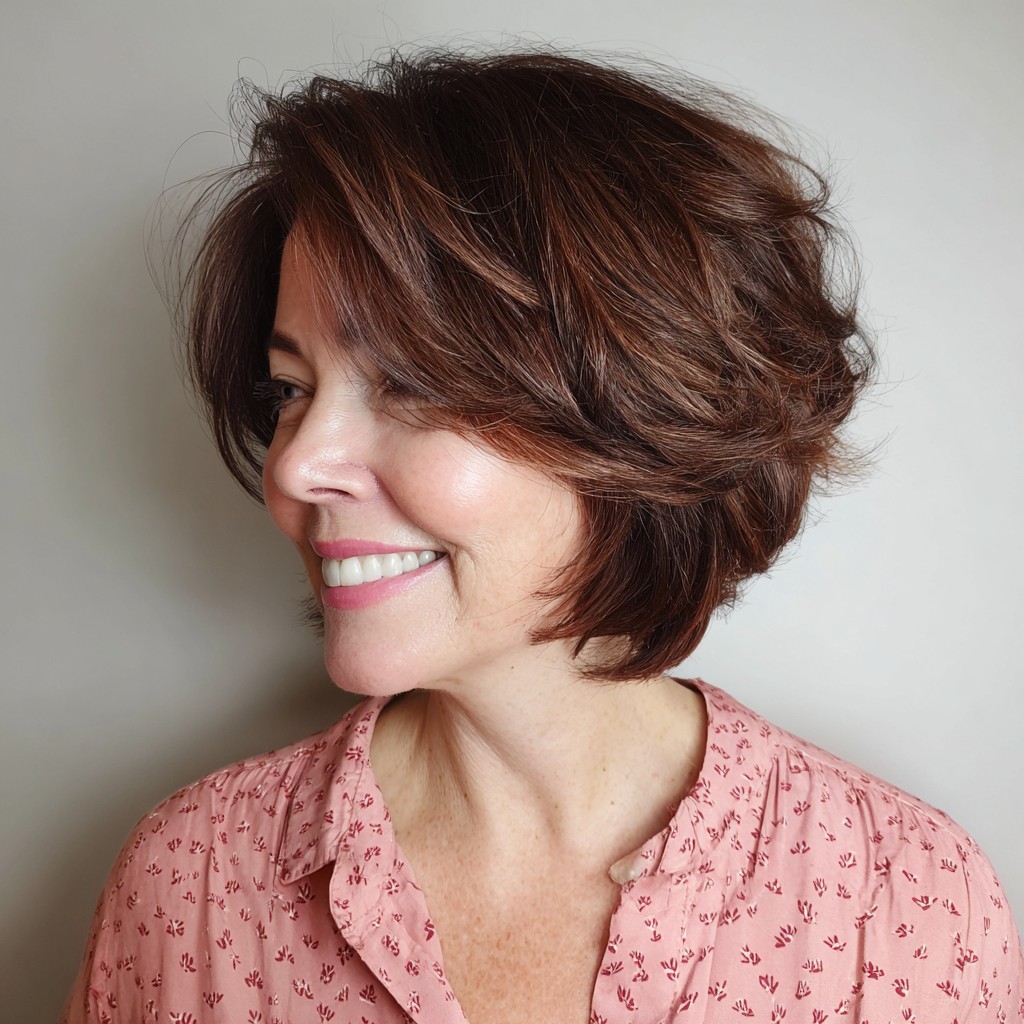 Textured A-Line Bob with Warm Chestnut Tones