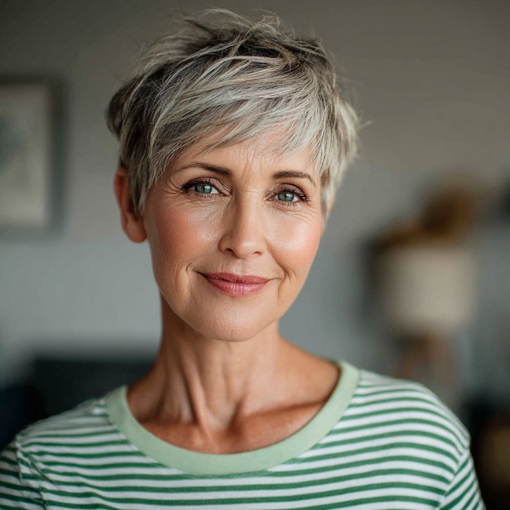 Textured Pixie Cut with Silver Highlights