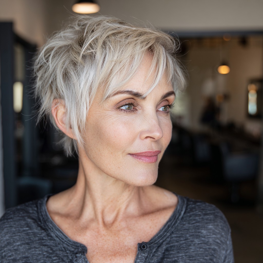 Textured Short Pixie Cut with Platinum Highlights