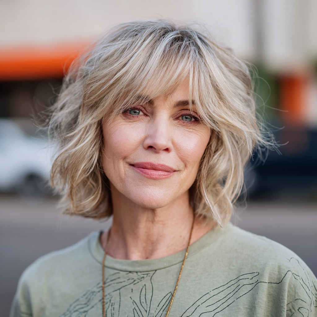 Textured Shoulder-Length Cut with Soft Bangs