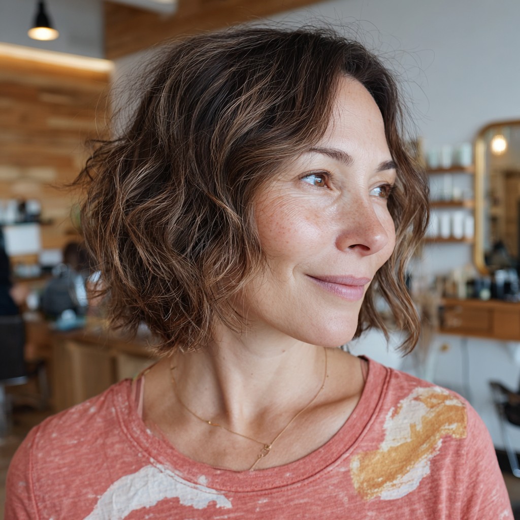Textured Wavy Lob with Soft Sun-Kissed Highlights
