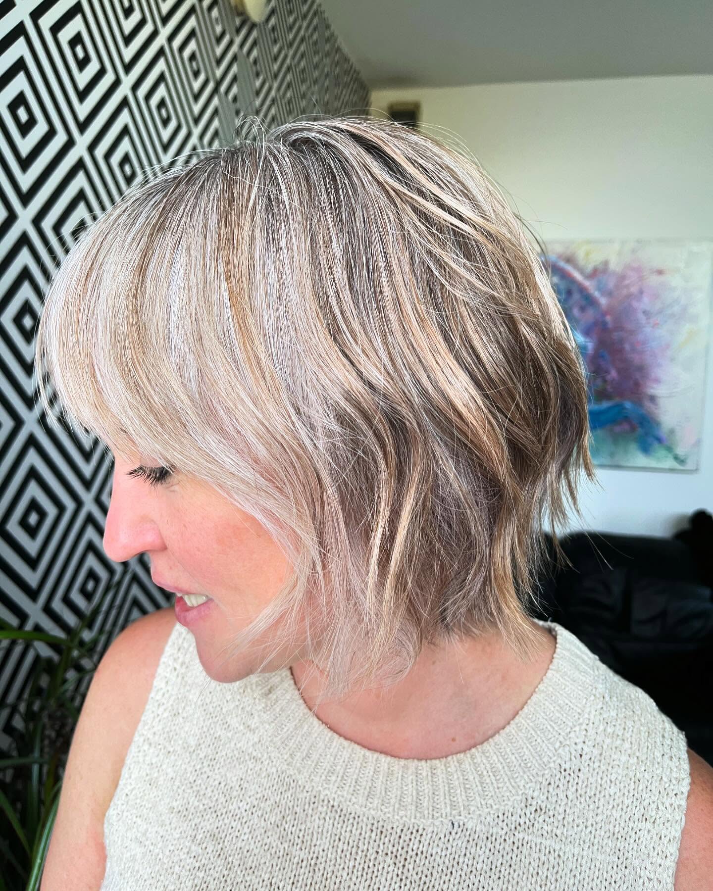 Textured Wavy Pixie Bob with Soft Bangs
