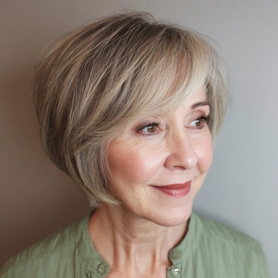 Charming Textured Bob with Soft Side Swept Bangs