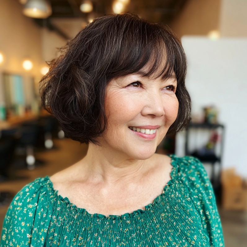 Charming Textured Razor-Cut Bob with Soft Bangs