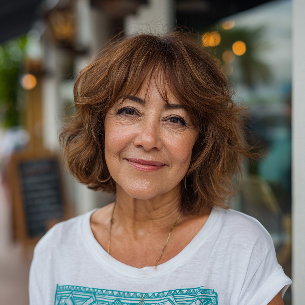 Charming Textured Shaggy Bob with Soft Bangs