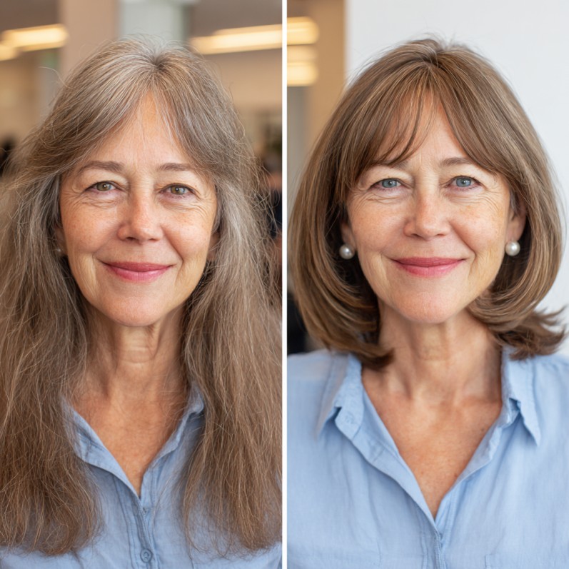chic layered bob with light brown highlights