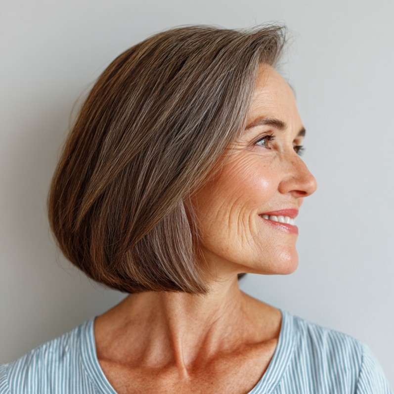 Classic A-Line Bob with Subtle Light Brown Highlights