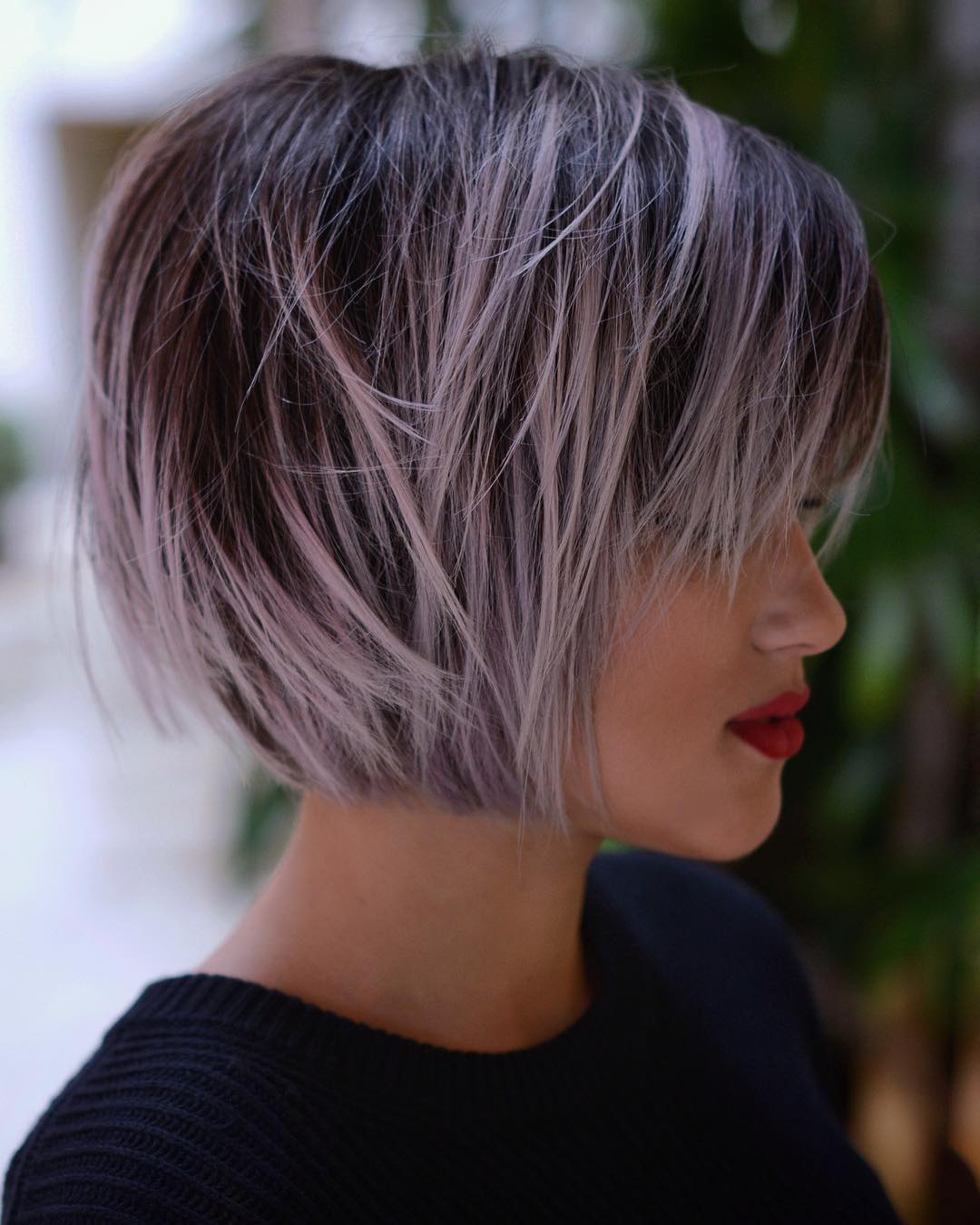 Edgy Textured Bob with Subtle Lavender Highlights