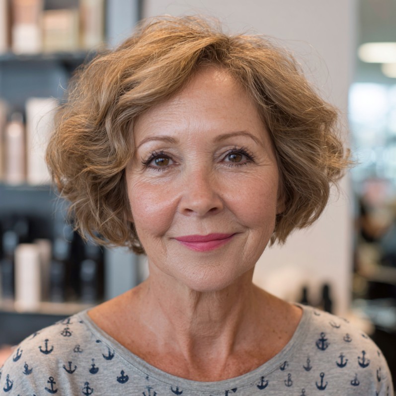 Effortlessly Chic Short Curly Cut with Light Brown Highlights