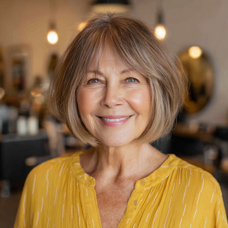 Elegant Blunt Bob with Light Brown Highlights