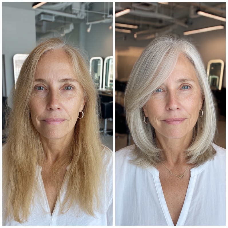 Elegant Silver Layered Bob with Soft Bangs